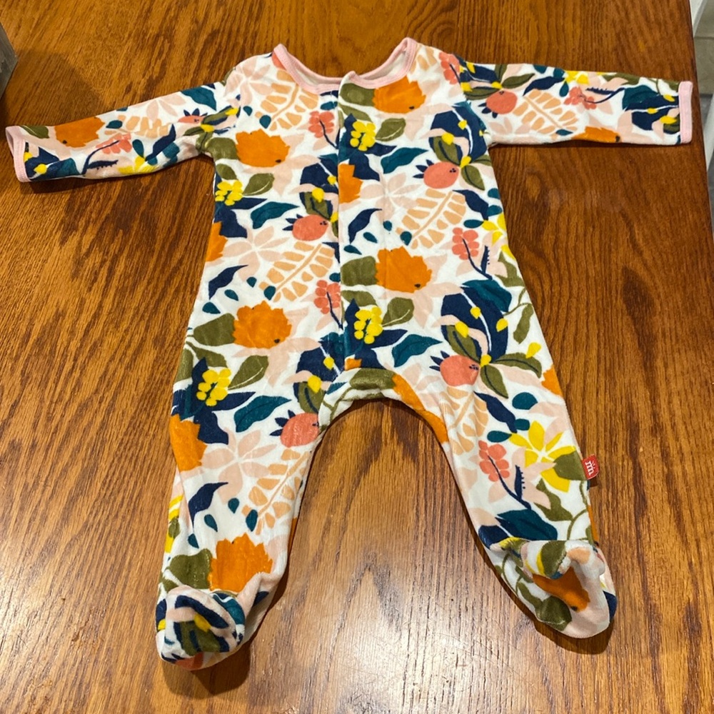 Velour, floral Magnetic Me pajamas 3-6 months